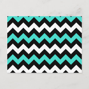 Black White Turquoise Zigzag Postcard