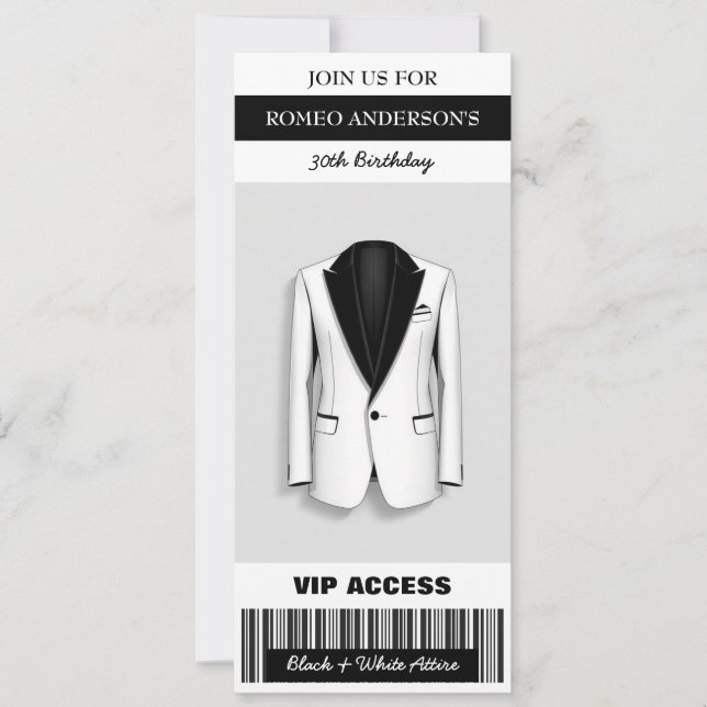 Black White Tuxedo Birthday Ticket Invitation (Front)