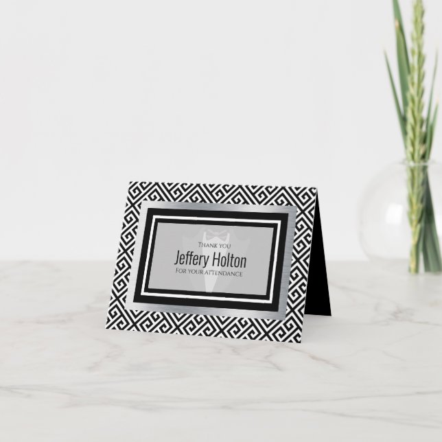 Black, white tuxedo, black bow, tie, formal thank you card (Front)