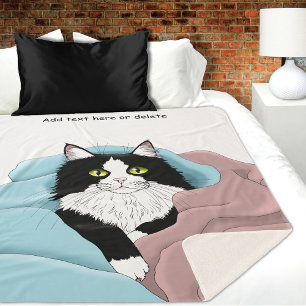 Black White Tuxedo Cat Blankets Cute Blue Pink