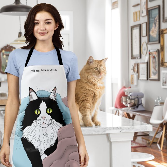 Black White Tuxedo Cat Blankets Cute Blue Pink Apron (Creator Uploaded)