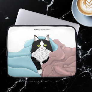 Black White Tuxedo Cat Blankets Cute Blue Pink Laptop Sleeve