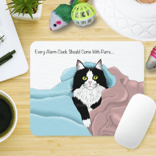 Black White Tuxedo Cat Blankets Cute Blue Pink Mouse Pad