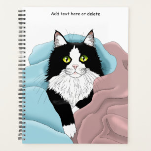 Black White Tuxedo Cat Blankets Cute Blue Pink  Planner