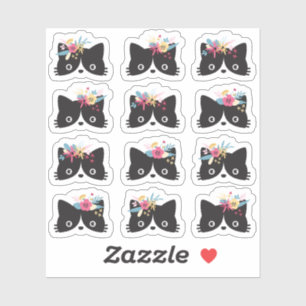 Black & White Tuxedo Cat Faces With Floral Crowns