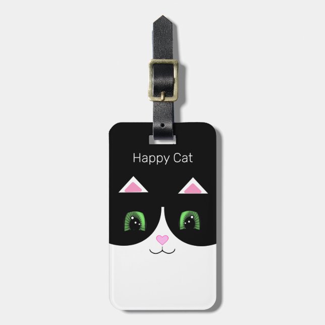 Black & White Tuxedo Cat Luggage Tag (Front Vertical)
