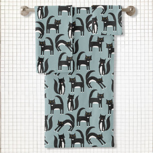 Black & White Tuxedo Cat Pattern Bath Towel Set