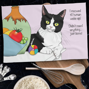 Black White Tuxedo Cat Tea Towel
