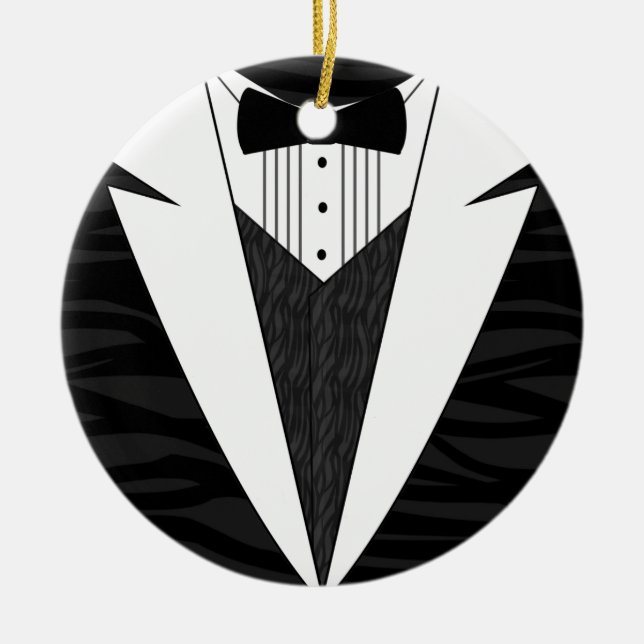 Black/White Tuxedo Ceramic Ornament (Front)