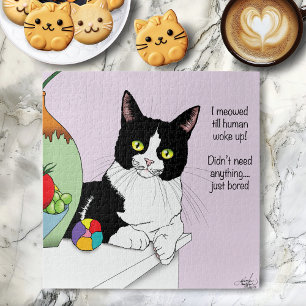 Black White Tuxedo Funny Cat Jigsaw Puzzle