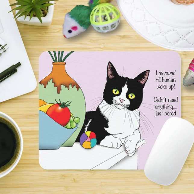 Black White Tuxedo funny Cat Mouse Pad (Creator Uploaded)