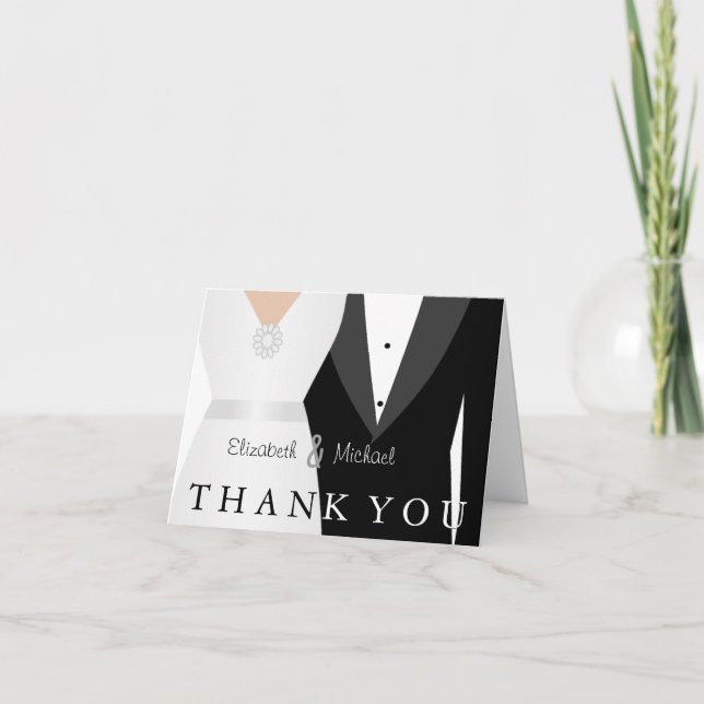 Black White Tuxedo Gown Generic Bridal Thank You Card (Front)