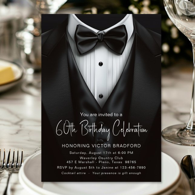 Black White Tuxedo Mens Any Number Birthday Invitation (Black and white tuxedo any number birthday or event invitation. )