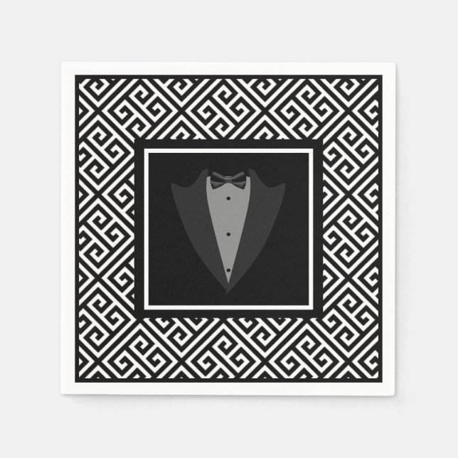 Black & white tuxedo wedding napkins (Front)