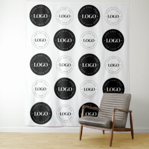 Black White Two Round Logo Step and Repeat Classic Tapestry