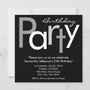 Black White Type Square Birthday Party Invitation
