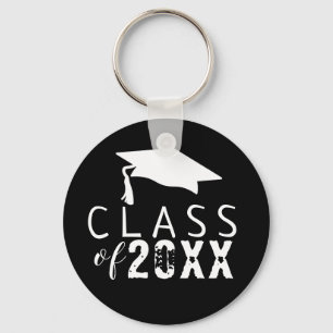 Black & White Typography Class of Graduation Key Ring