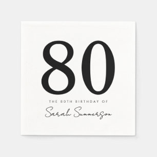Black White Typography Eighty Name 80th Birthday Napkin
