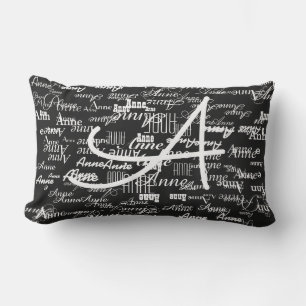 black & white typography pillow to add name