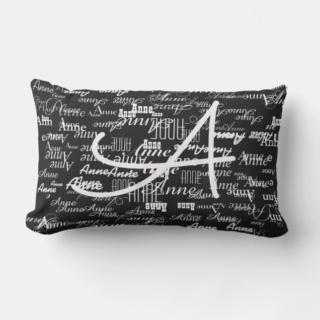 black & white typography pillow to add name (Front)