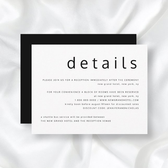 Black White Typography Wedding Details  Enclosure Card (Creator Uploaded)