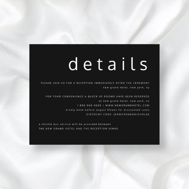 Black White Typography Wedding Details  Enclosure Card (Creator Uploaded)