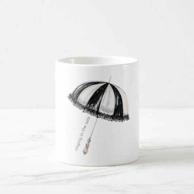 Black White Umbrella Rain Coffee Mug (Center)