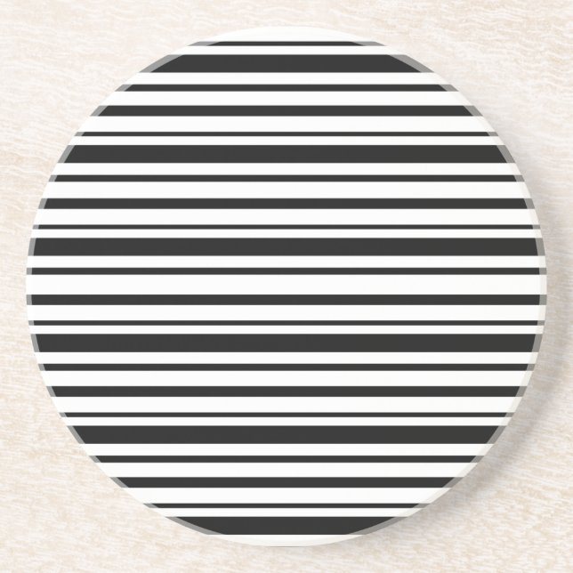 Black & White Uneven Stripes  Coaster (Front)