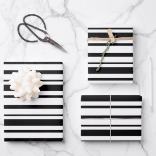 Black & White Uneven Stripes Wrapping Paper Sheet