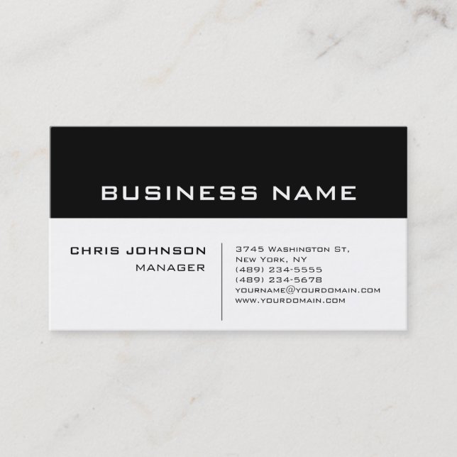 Black White Unique Chic Manager Business Card (Front)