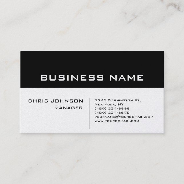 Black White Unique Chic Manager Business Card (Front)