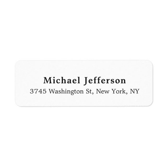 Black White Unique Classical Elegant Plain Return Address Label (Front)