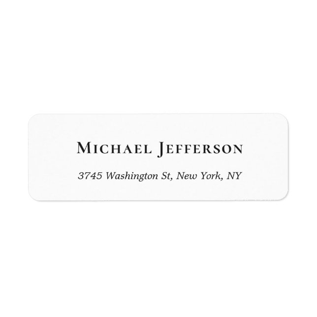 Black White Unique Classical Elegant Plain Return Address Label (Front)