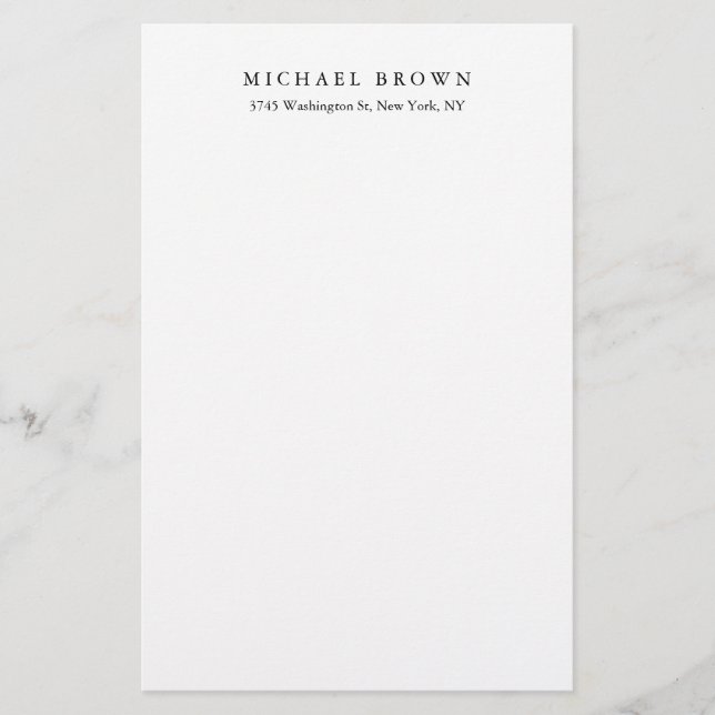 Black White Unique Classical Elegant Plain Stationery (Front)