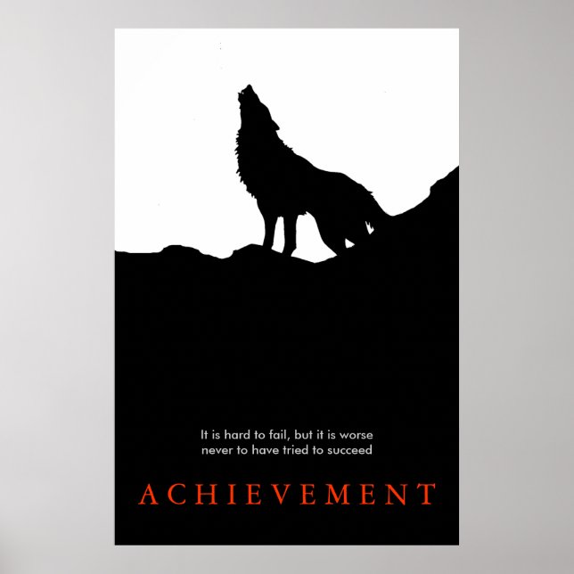 Black White Unique Motivational Wolf Poster Print (Front)
