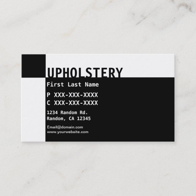 Black white Upholstery business cards (Front)