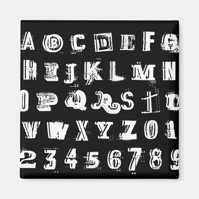 Black & White Urban Graffiti Font ABC & 123 Magnet (Front)