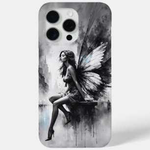 Black white urban life surreal fairy tale city iPhone 15 pro max case