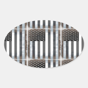 Black & White US American Flag Oval Sticker