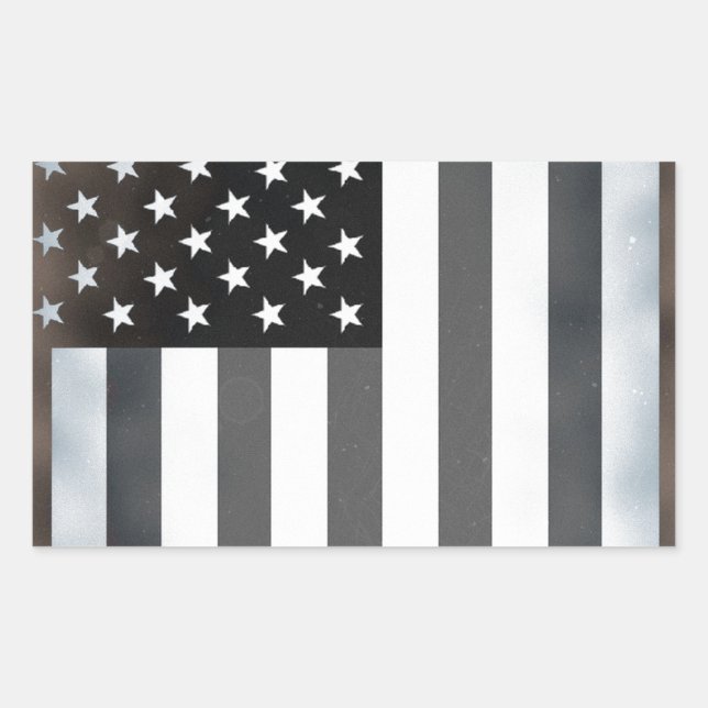 Black & White US American Flag Rectangular Sticker (Front)