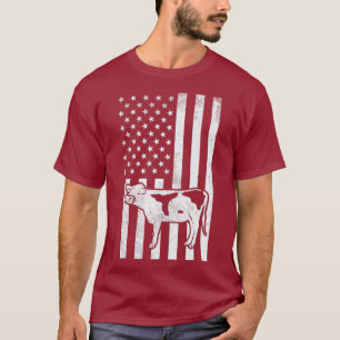 Black White US Flag Cow Farming Animal Patriotic T-Shirt
