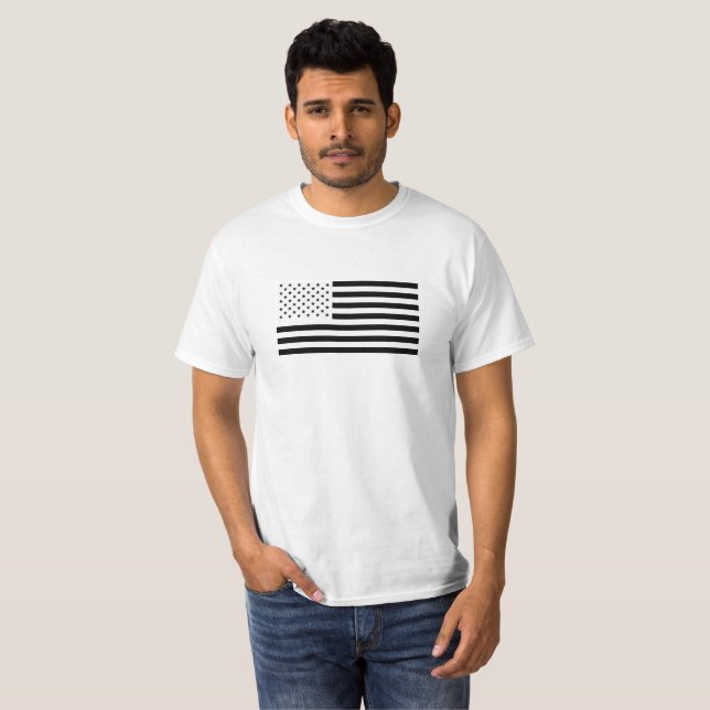 Black & White US Flag T-Shirt (Front Full)