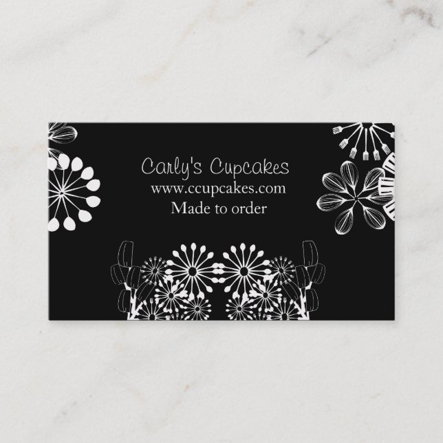 Black & White Utensil Garden Business Card (Front)