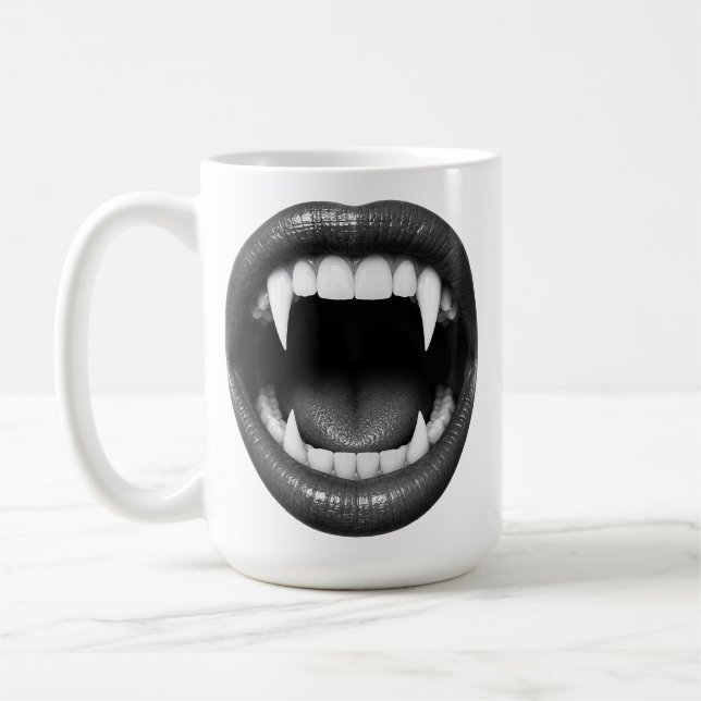Black White Vampire Fangs Gothic Halloween Coffee Mug (Left)