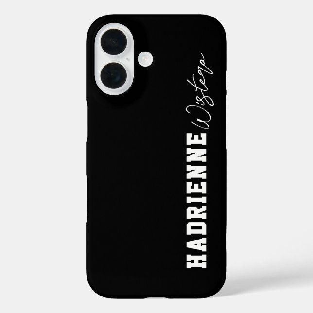 Black White Varsity College Monogram Script Name Case-Mate iPhone Case (Back)