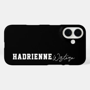 Black White Varsity College Monogram Script Name iPhone 16 Case