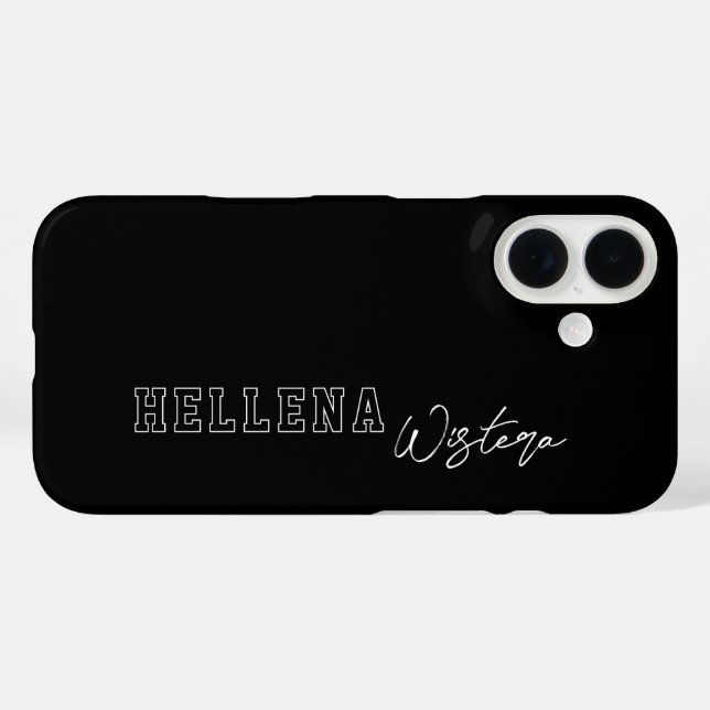 Black White Varsity College Monogram Script Name Case-Mate iPhone Case (Back (Horizontal))