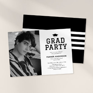 Black White Varsity Photo Graduation Party Invitation