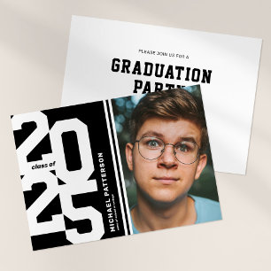 Black White Varsity Sport Photo Graduation Party Invitation