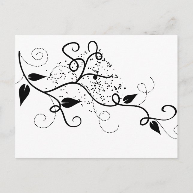 Black & white vector ivy swirl branch silhouette postcard (Front)